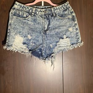 Distressed Acid Washed Denim Shorts